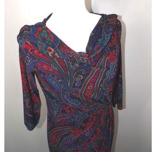 Lauren Ralph Lauren Paisley Print Cowl Neck Ruched Sheath Dress Jersey‎ Size 4